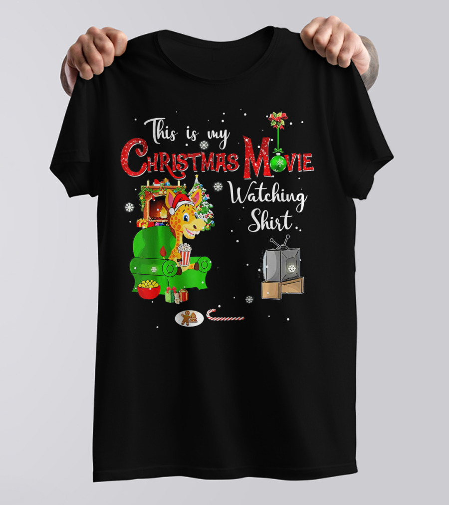 Christmas Movie Watching Shirt With Festive Reindeer By Fireplace T-Shirt