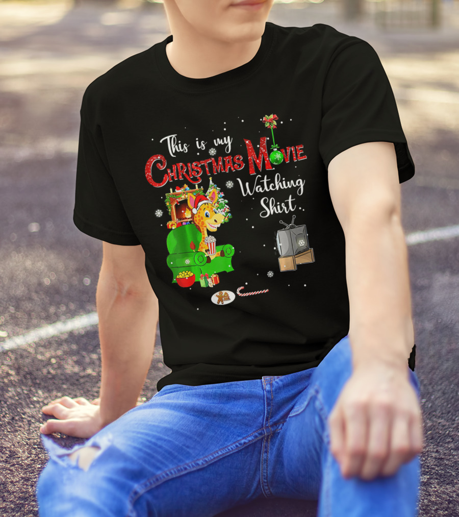 Christmas Movie Watching Shirt With Festive Reindeer By Fireplace T-Shirt