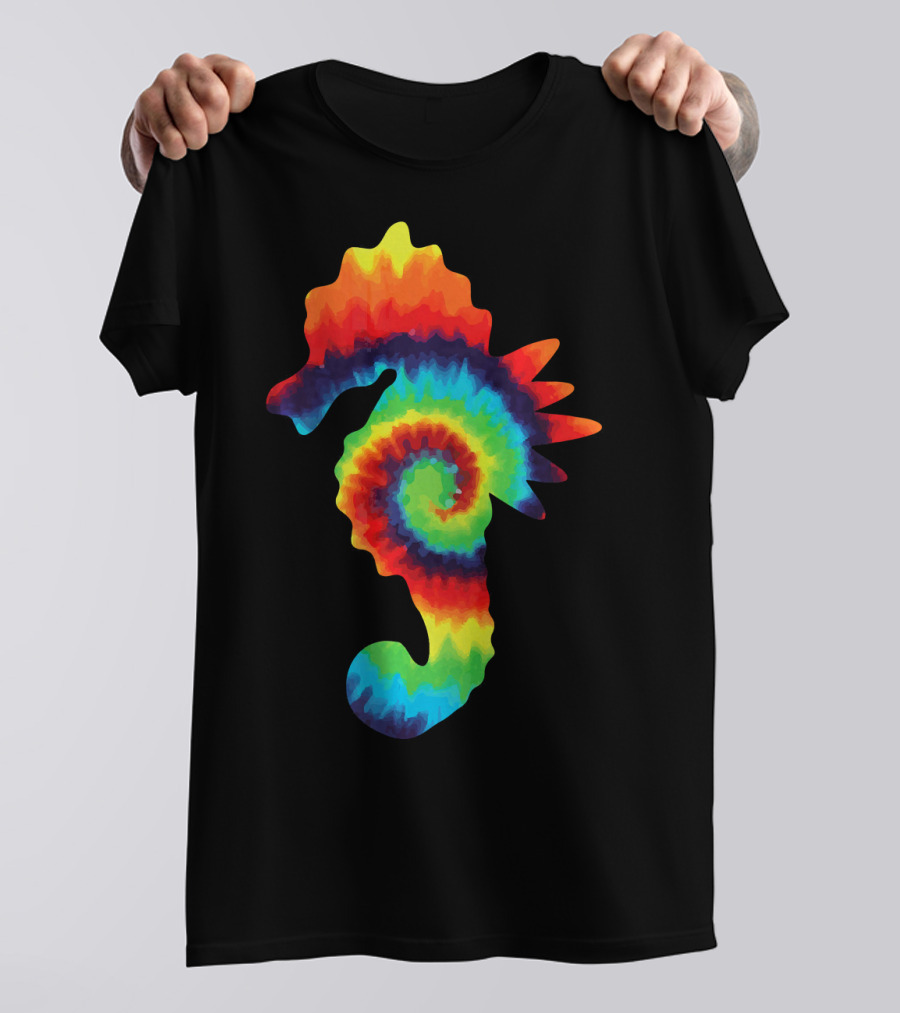 Retro Seahorse Tie Dye Colorful Spiral T-Shirt