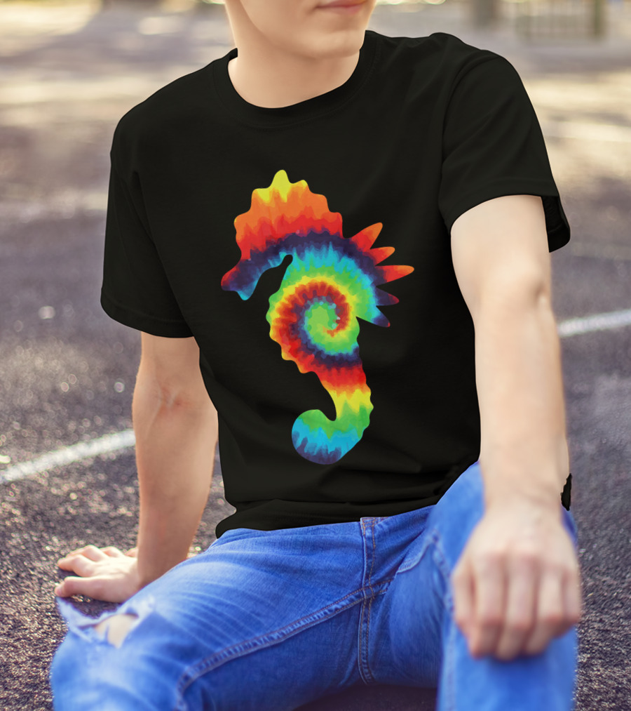 Retro Seahorse Tie Dye Colorful Spiral T-Shirt