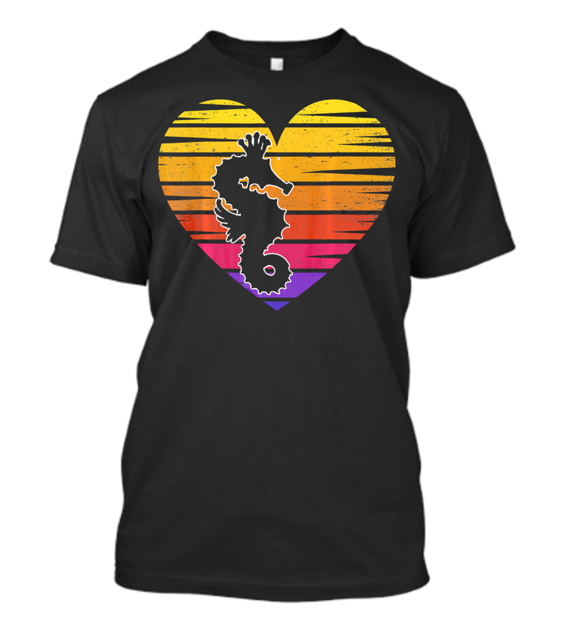 Valentines Day Seahorse Heart Sunset Stripes Love Birth T-Shirt