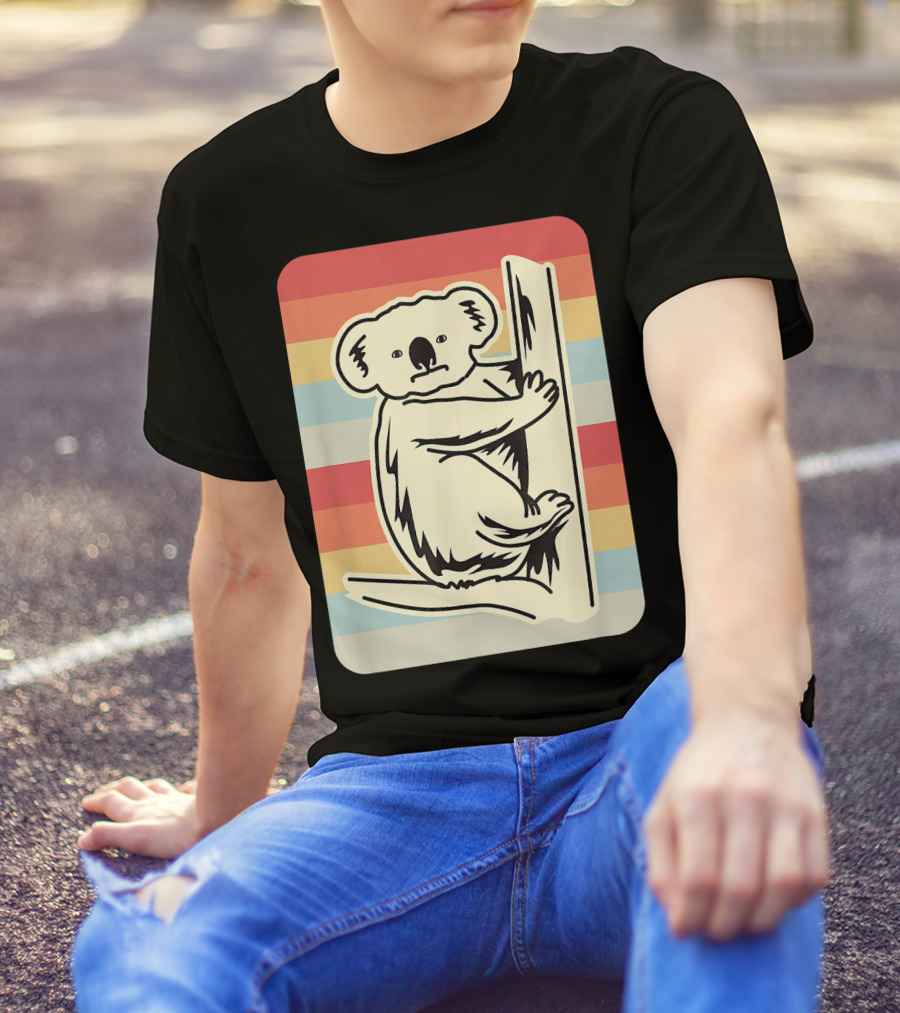 Retro Koala Bear Vintage Rainbow Stripes T-Shirt