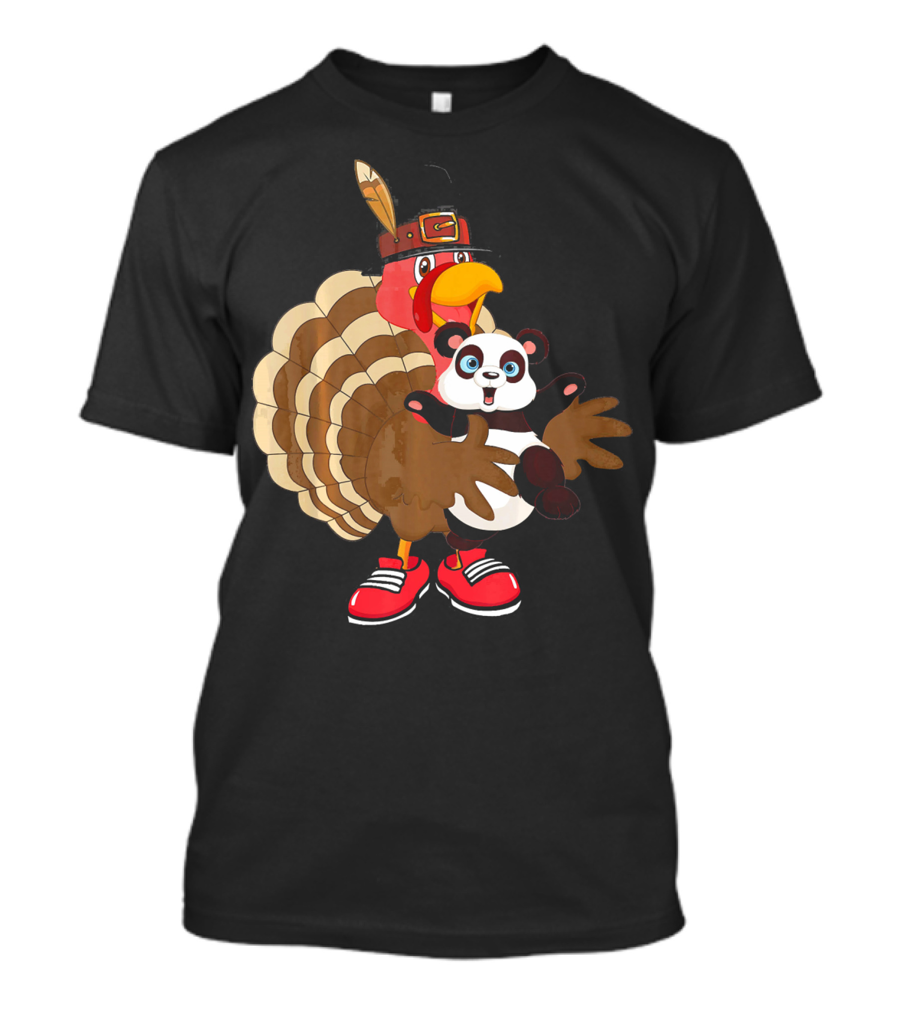 Tee89s Panda Fun Turkey With Cartoon Turkey 친구 T-Shirt