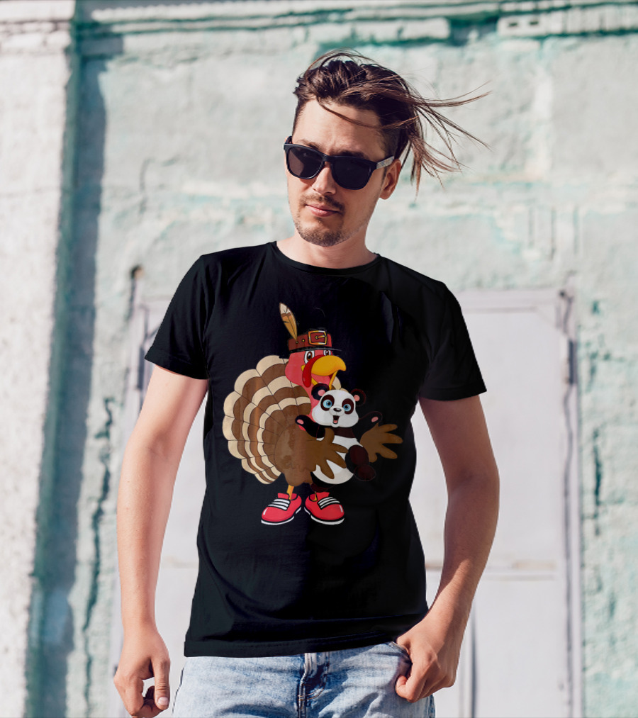Tee89s Panda Fun Turkey With Cartoon Turkey 친구 T-Shirt