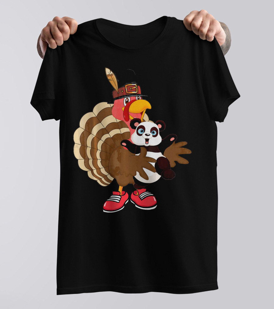 Tee89s Panda Fun Turkey With Cartoon Turkey 친구 T-Shirt