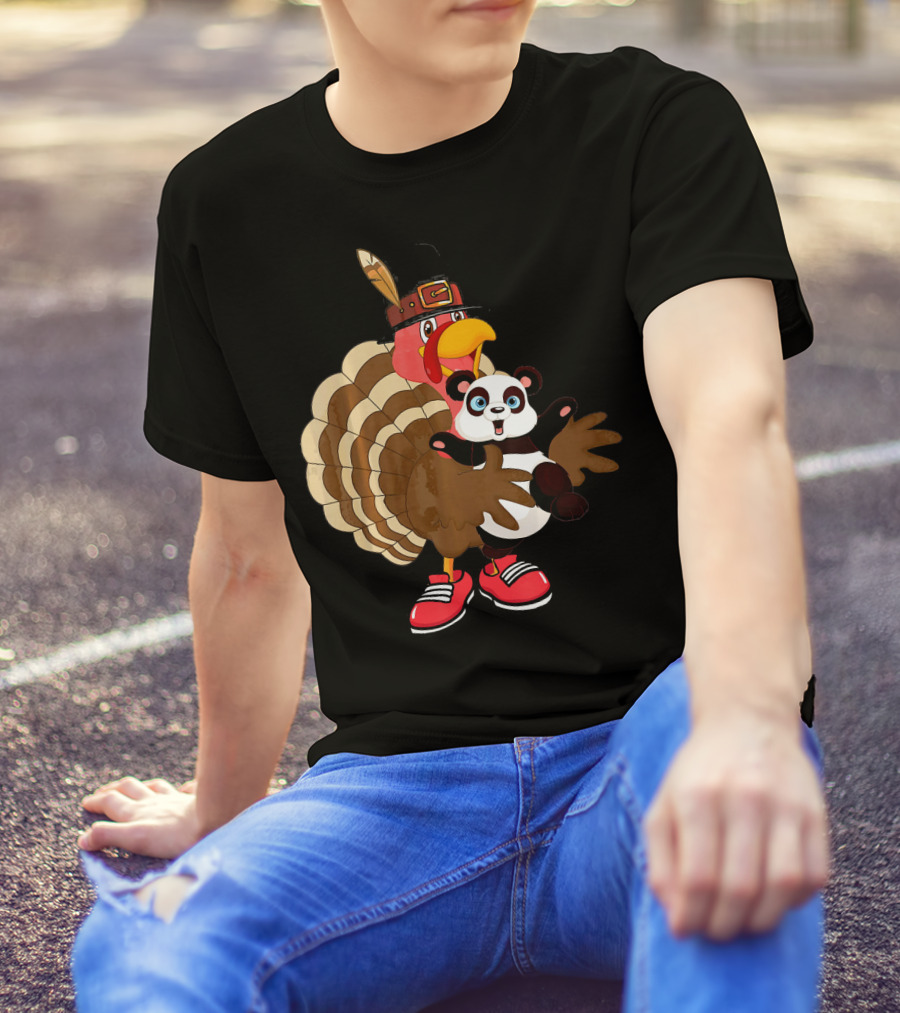 Tee89s Panda Fun Turkey With Cartoon Turkey 친구 T-Shirt