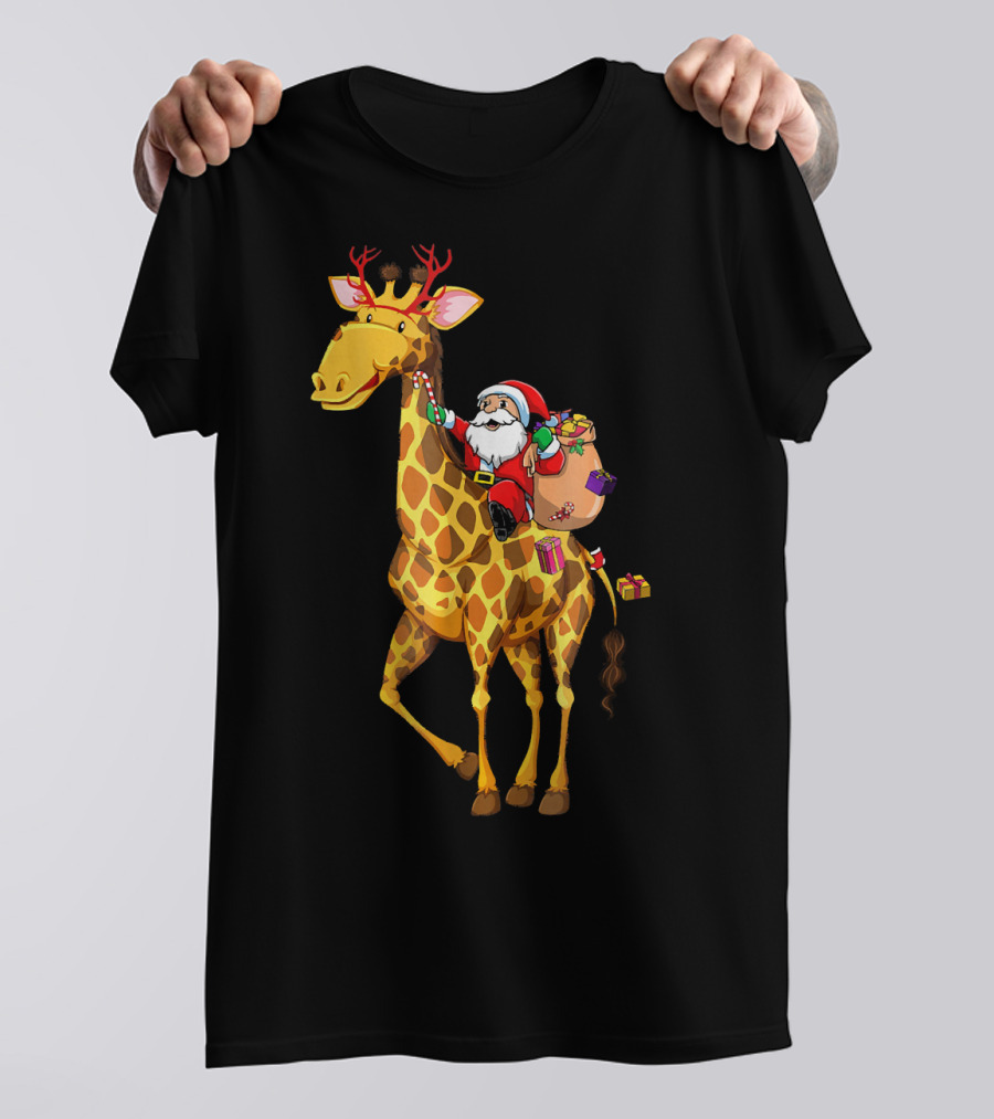 Santa Riding Giraffe Christmas Pajamas T-Shirt