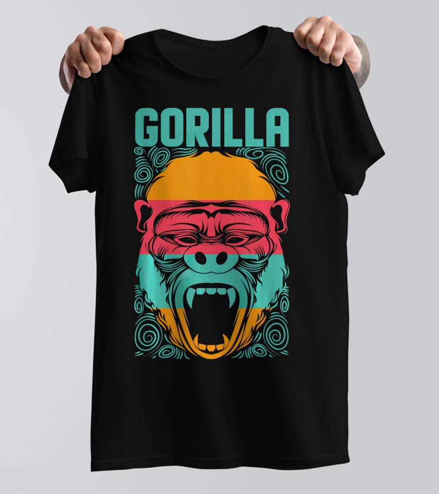 Gorilla Vintage Angry Ape Furious Silver Multicolor T-Shirt