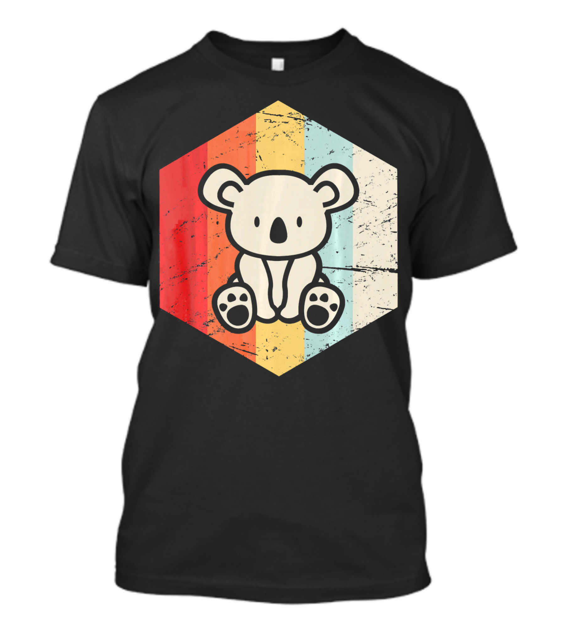 Retro Koala Vintage Stripes Hexagon T-Shirt
