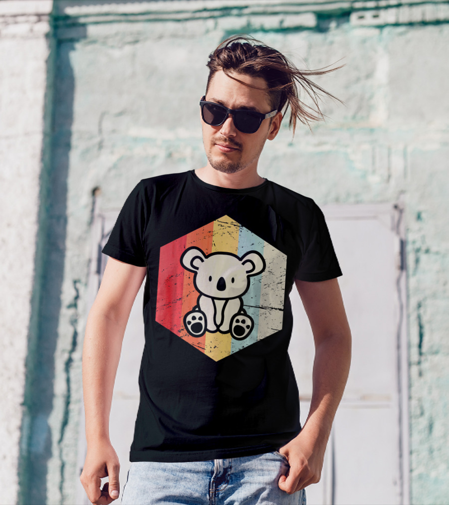 Retro Koala Vintage Stripes Hexagon T-Shirt