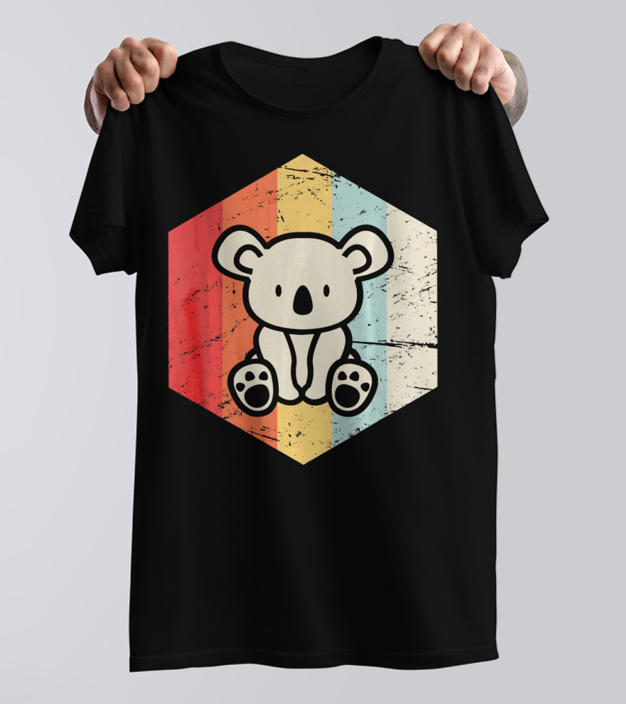 Retro Koala Vintage Stripes Hexagon T-Shirt
