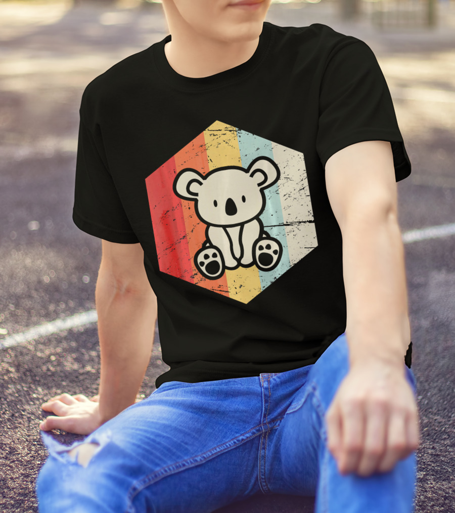 Retro Koala Vintage Stripes Hexagon T-Shirt
