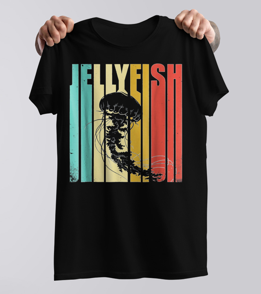 Jellyfish Vintage Retro Style Stripes T-Shirt