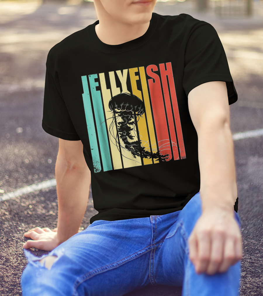 Jellyfish Vintage Retro Style Stripes T-Shirt
