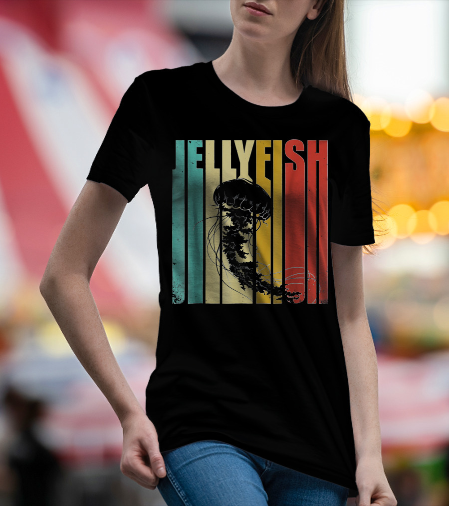 Jellyfish Vintage Retro Style Stripes T-Shirt