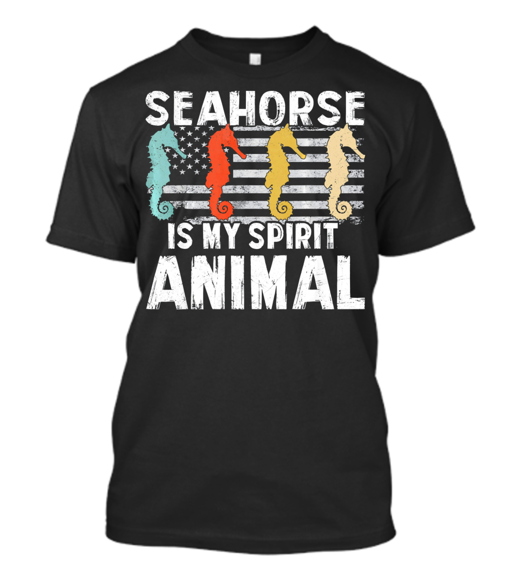 Seahorse Is My Spirit Animal Vintage American Flag T-Shirt
