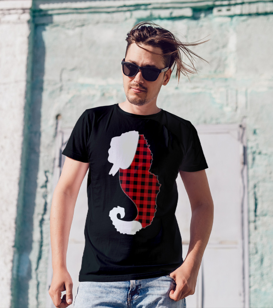SEAHORSE Christmas Red Plaid Costume With Santa Hat T-Shirt