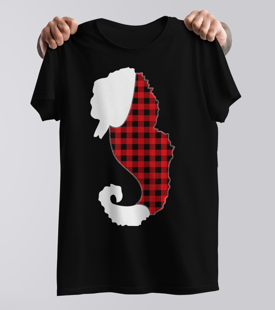 SEAHORSE Christmas Red Plaid Costume With Santa Hat T-Shirt