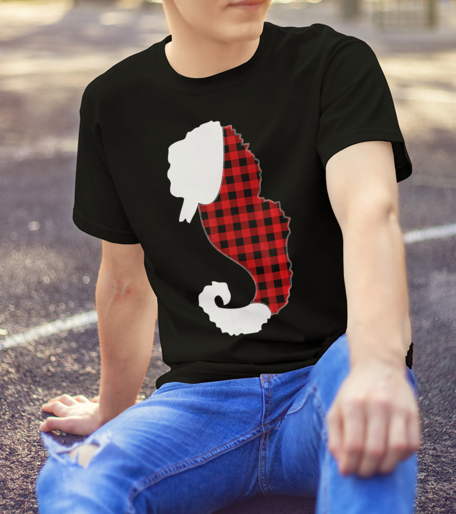 SEAHORSE Christmas Red Plaid Costume With Santa Hat T-Shirt