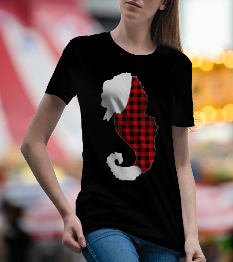 SEAHORSE Christmas Red Plaid Costume With Santa Hat T-Shirt