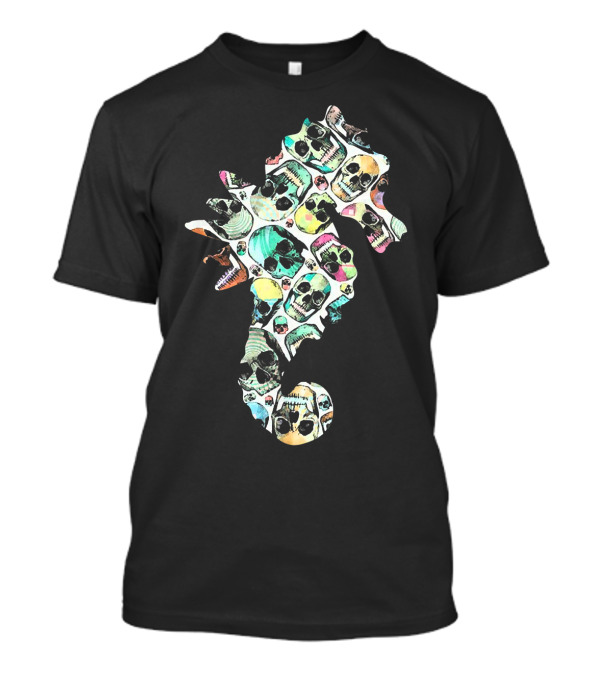 Zombie Seahorse Skull Collage Of Colorful Skulls T-Shirt