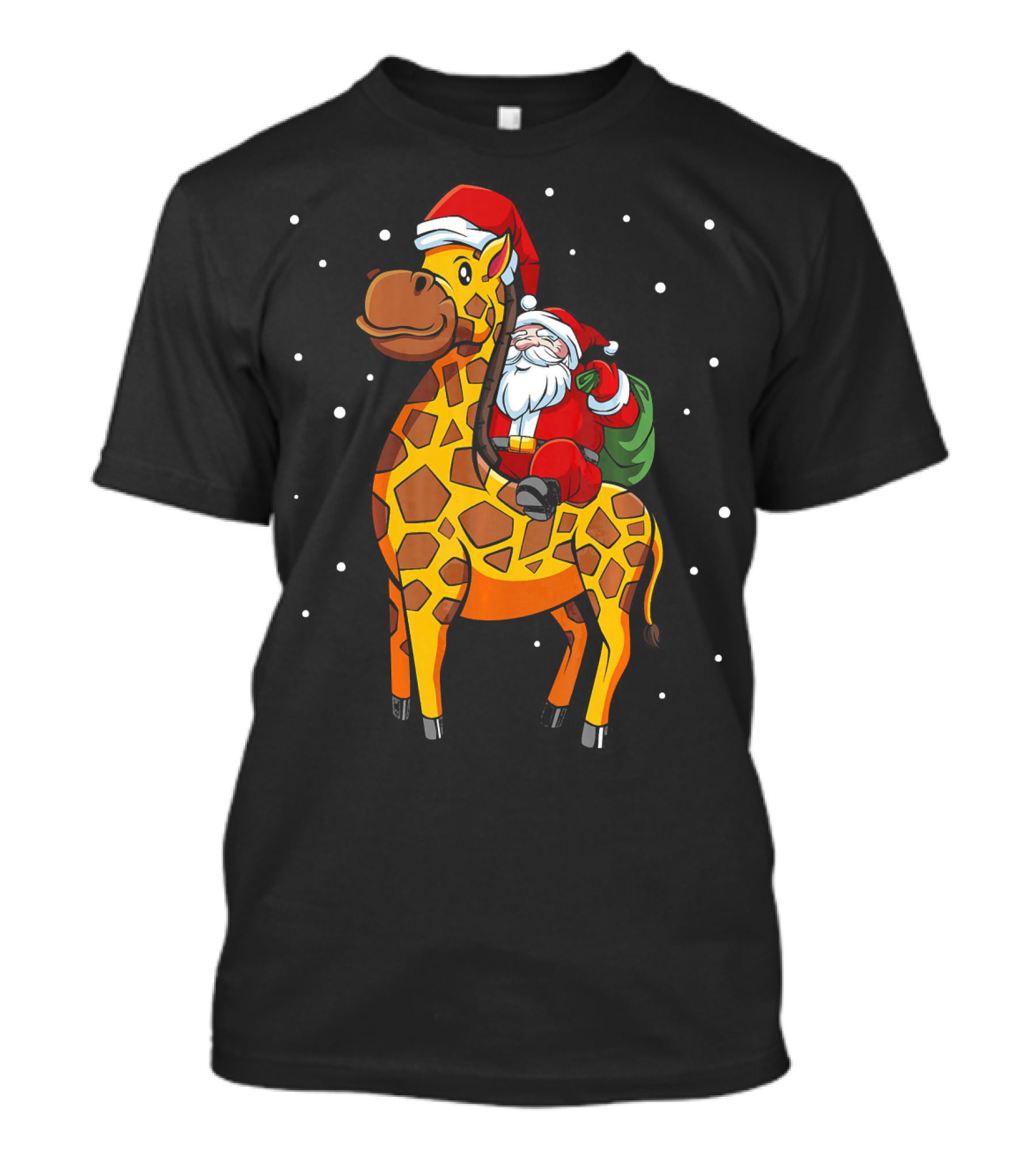 Santa Riding Giraffe Funny Cute Adorable Christmas T-Shirt
