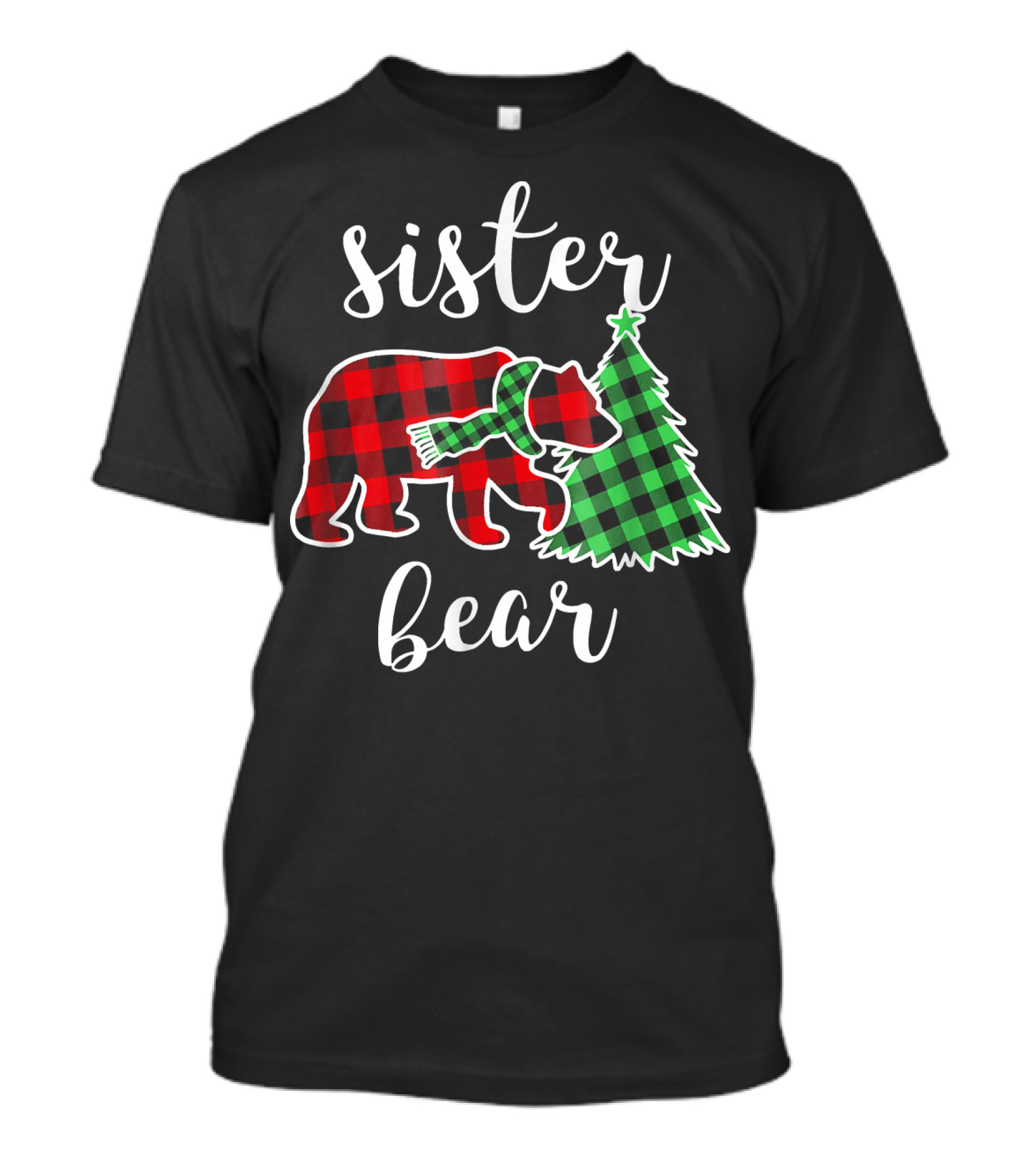 Sister Bear Red Plaid Buffalo Christmas Tree T-Shirt