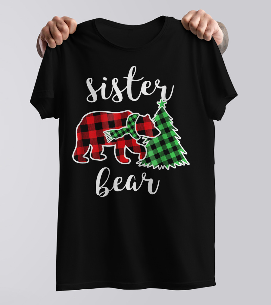 Sister Bear Red Plaid Buffalo Christmas Tree T-Shirt