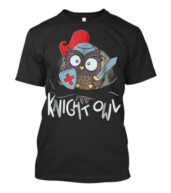 Knight Owl Shield Sword Red Helmet T-Shirt