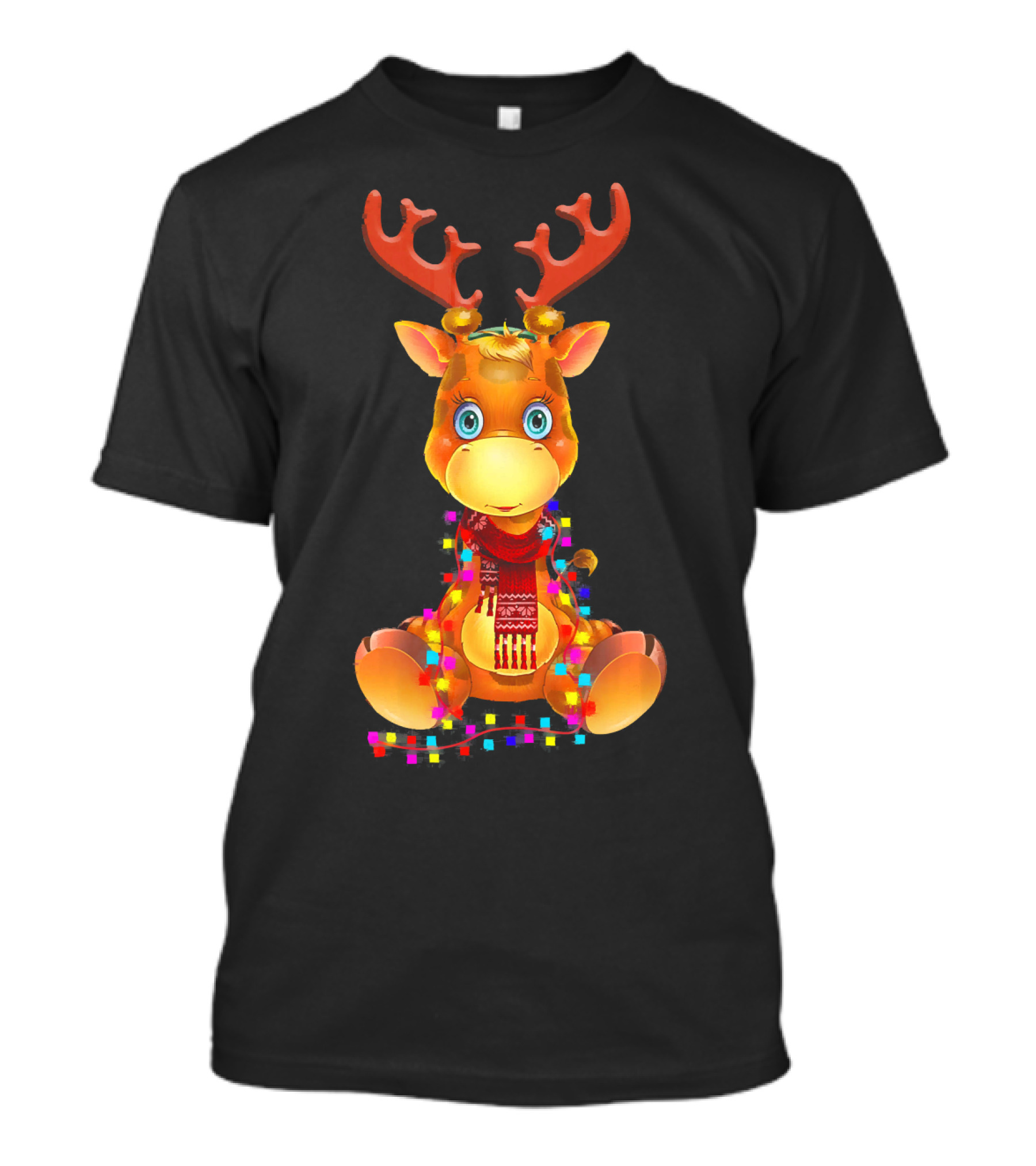 Santa Giraffe Reindeer With Gorgeous Colorful Lights T-Shirt