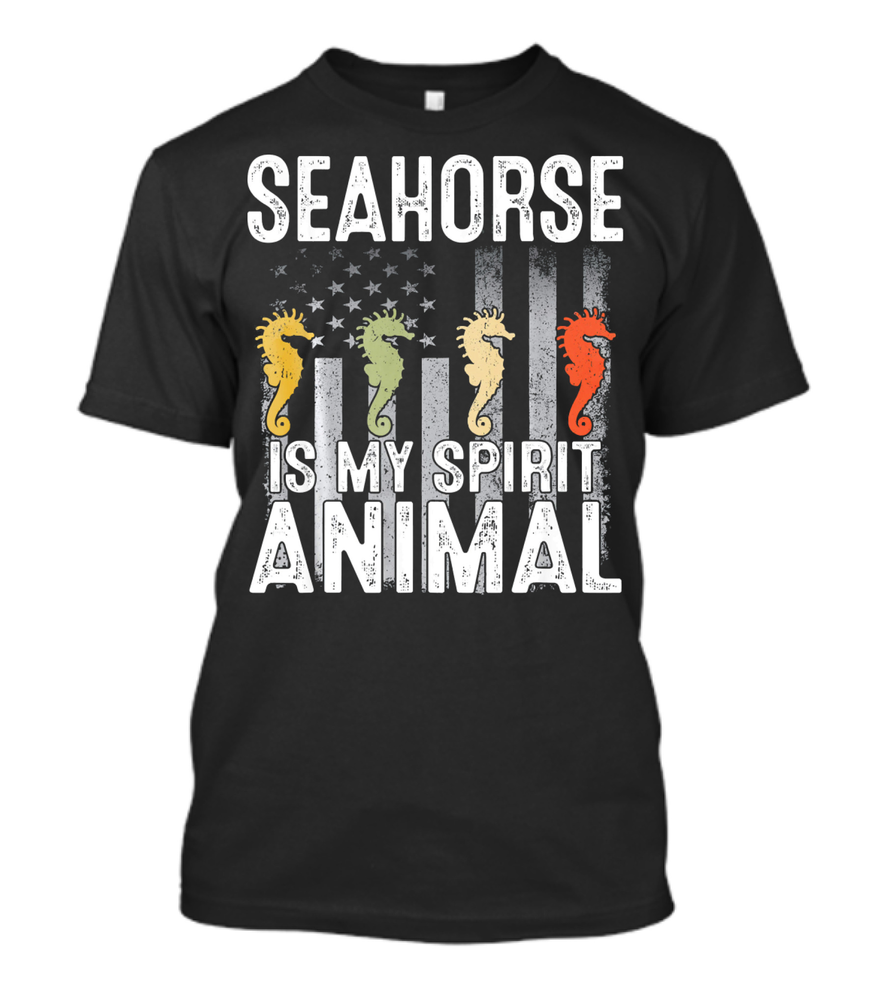 Seahorse Is My Spirit Animal USA Flag Patriotic Stripes T-Shirt