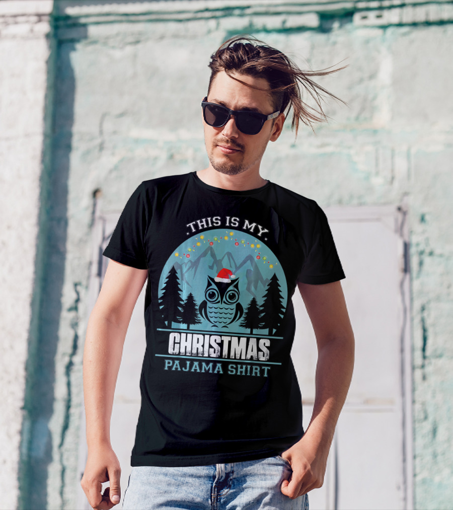 This Is My Christmas Pajama Shirt Owl Santa T-Shirt