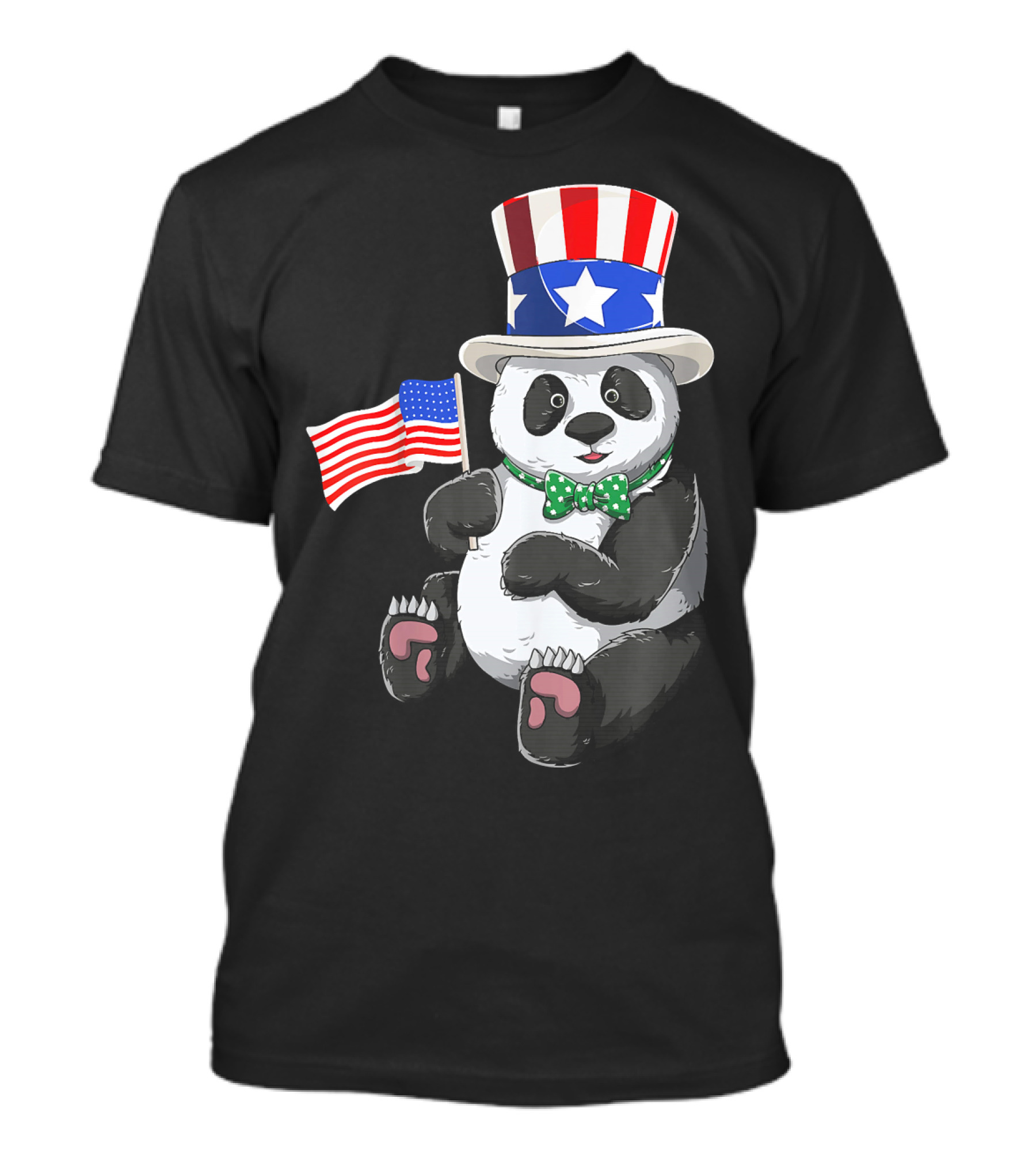 Uncle Sam Panda 4th Of July American Flag Stars Stripes Hat Bowtie T-Shirt