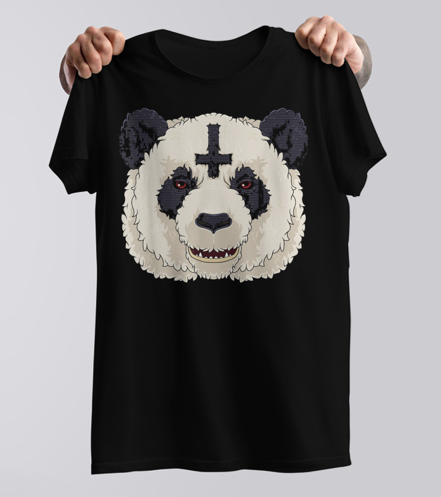 Satanic Panda Death Metal Satan Inverted Cross Fierce Expression T-Shirt