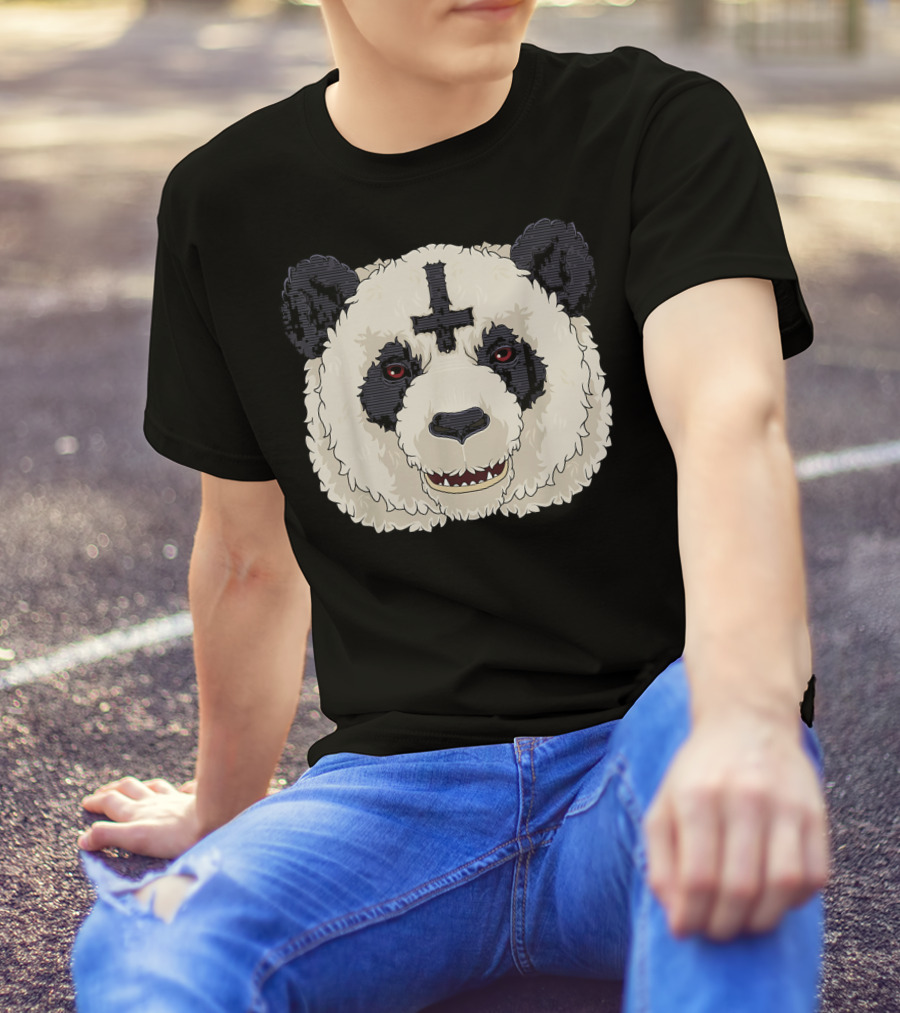 Satanic Panda Death Metal Satan Inverted Cross Fierce Expression T-Shirt