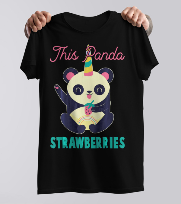 This Panda Strawberries Rainbow Party Hat T-Shirt