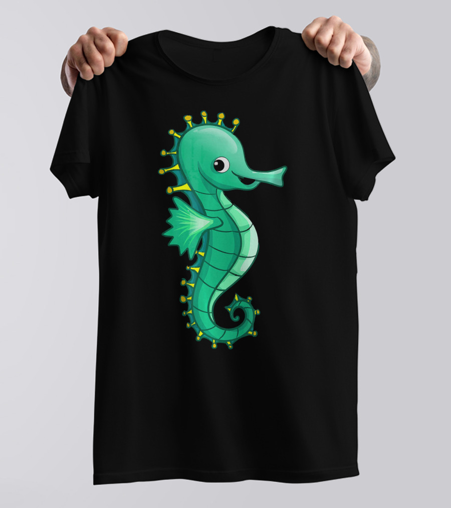 Seahorse Sea Horse Happy Cartoon Green T-Shirt