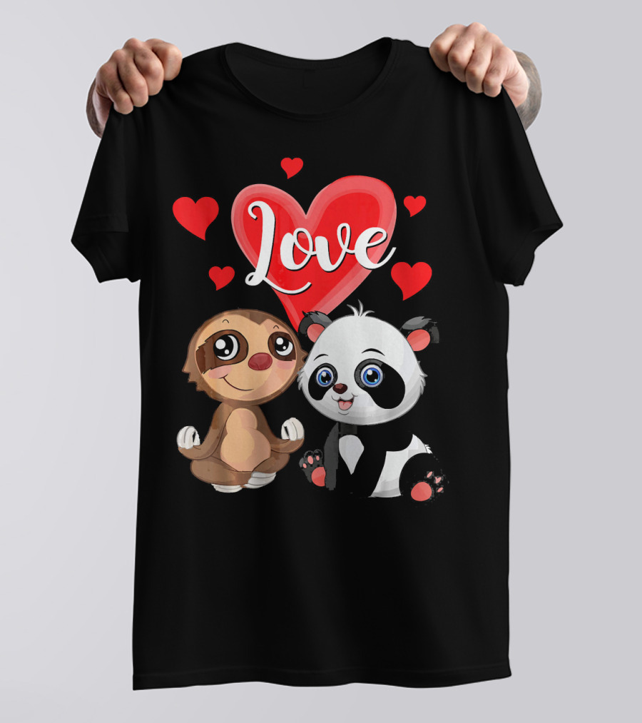 Love Sloth Panda Valentines Day T-Shirt