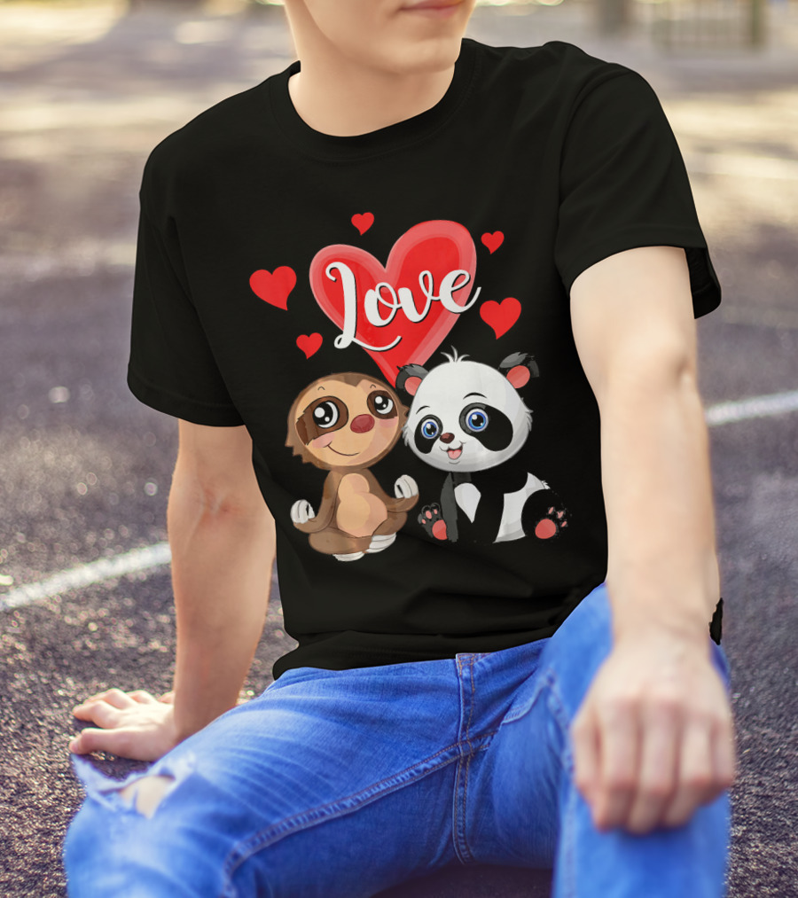 Love Sloth Panda Valentines Day T-Shirt