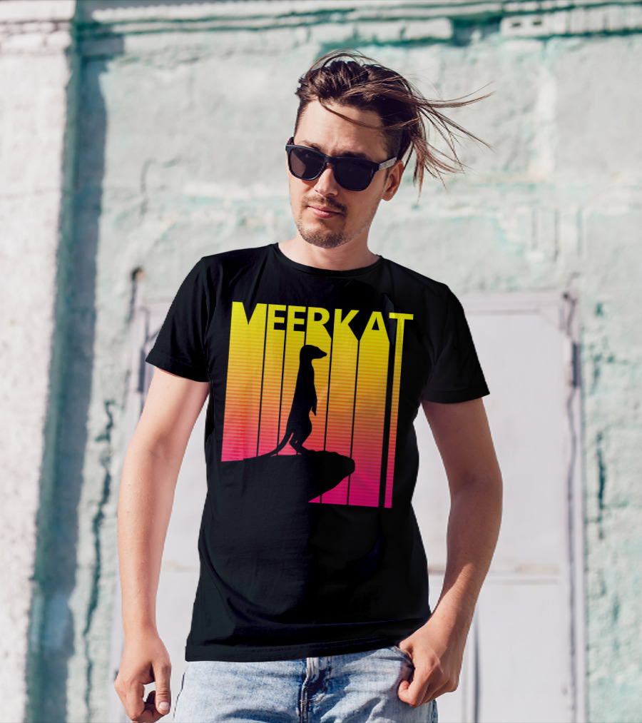 Meerkat Silhouette With Retro Sunset Gradient Background T-Shirt