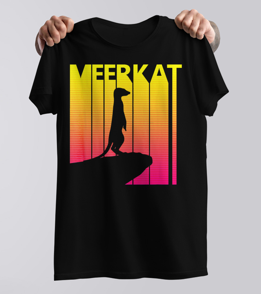 Meerkat Silhouette With Retro Sunset Gradient Background T-Shirt
