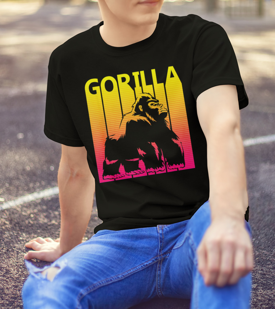 Retro Sunset Spooky Gorilla T-Shirt