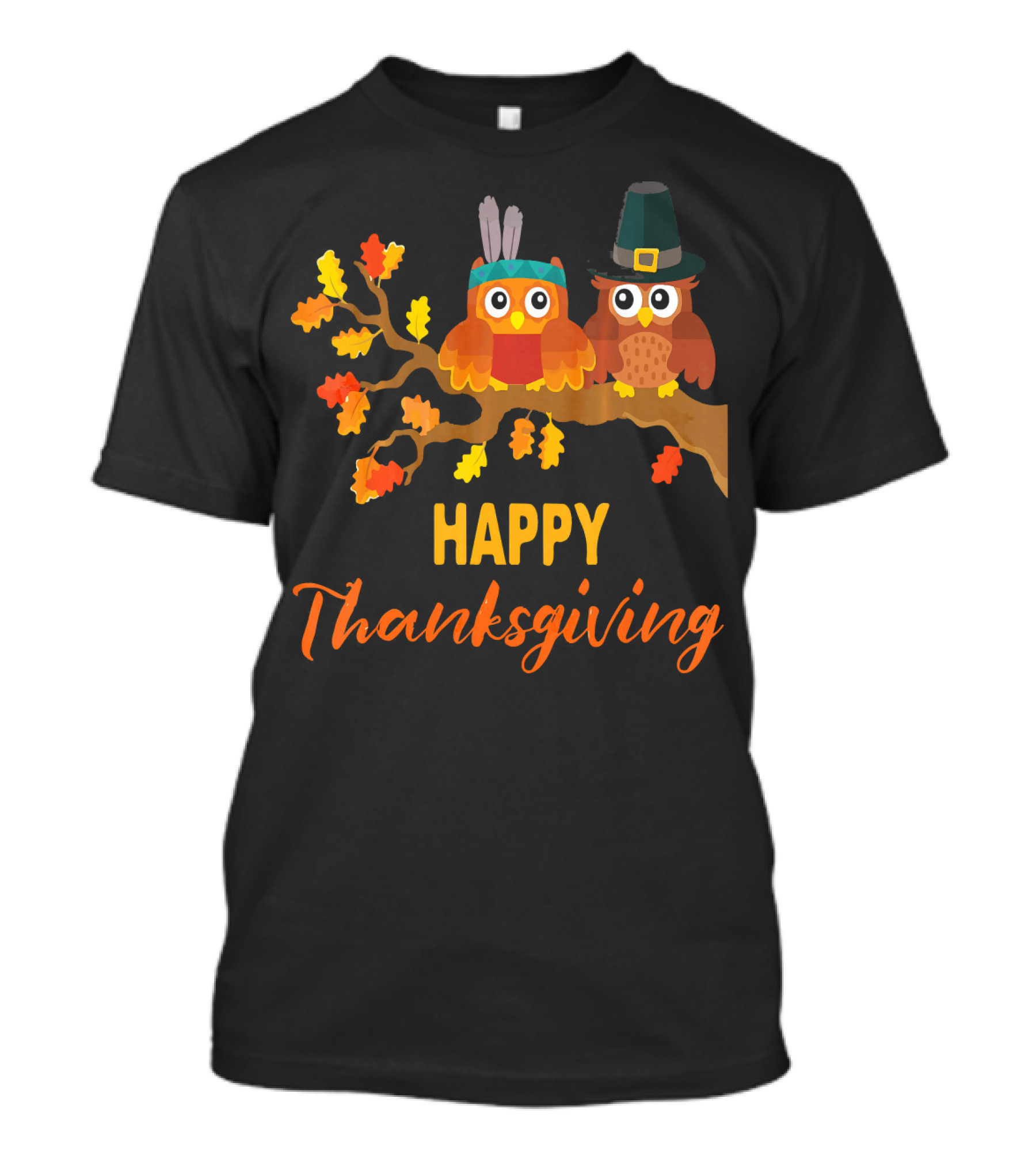 Happy Thanksgiving Owls On Autumn Branch T-Shirt