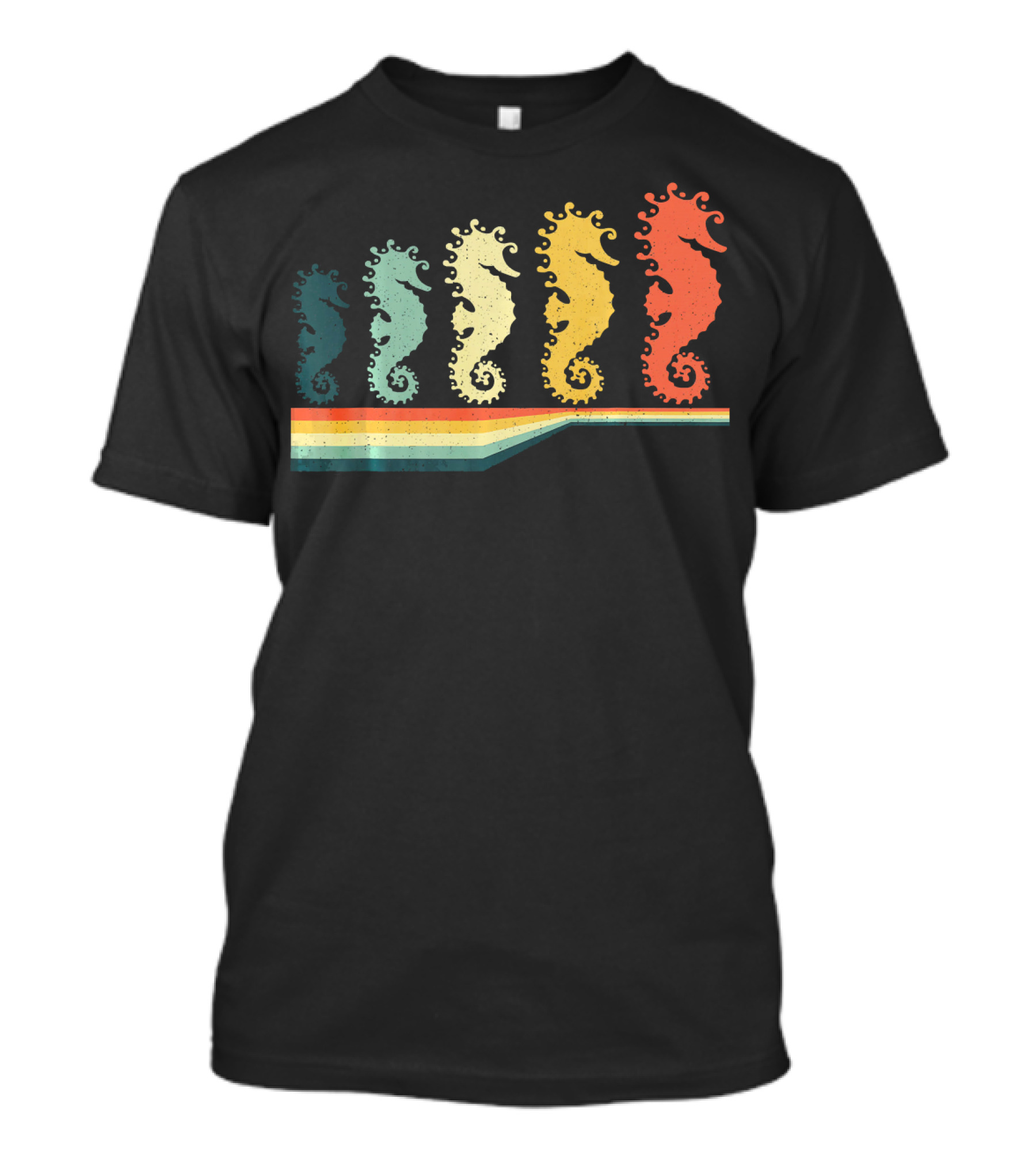 Vintage Retro Seahorse Animal Lover Zook Five Seahorses Rainbow Stripes T-Shirt