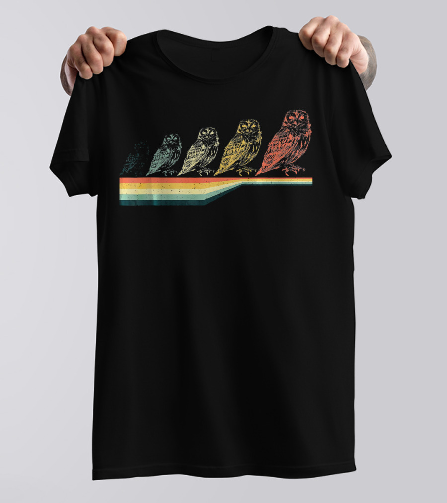 Vintage Retro Owl Animal Lover Zookeeper Rainbow Stripes T-Shirt