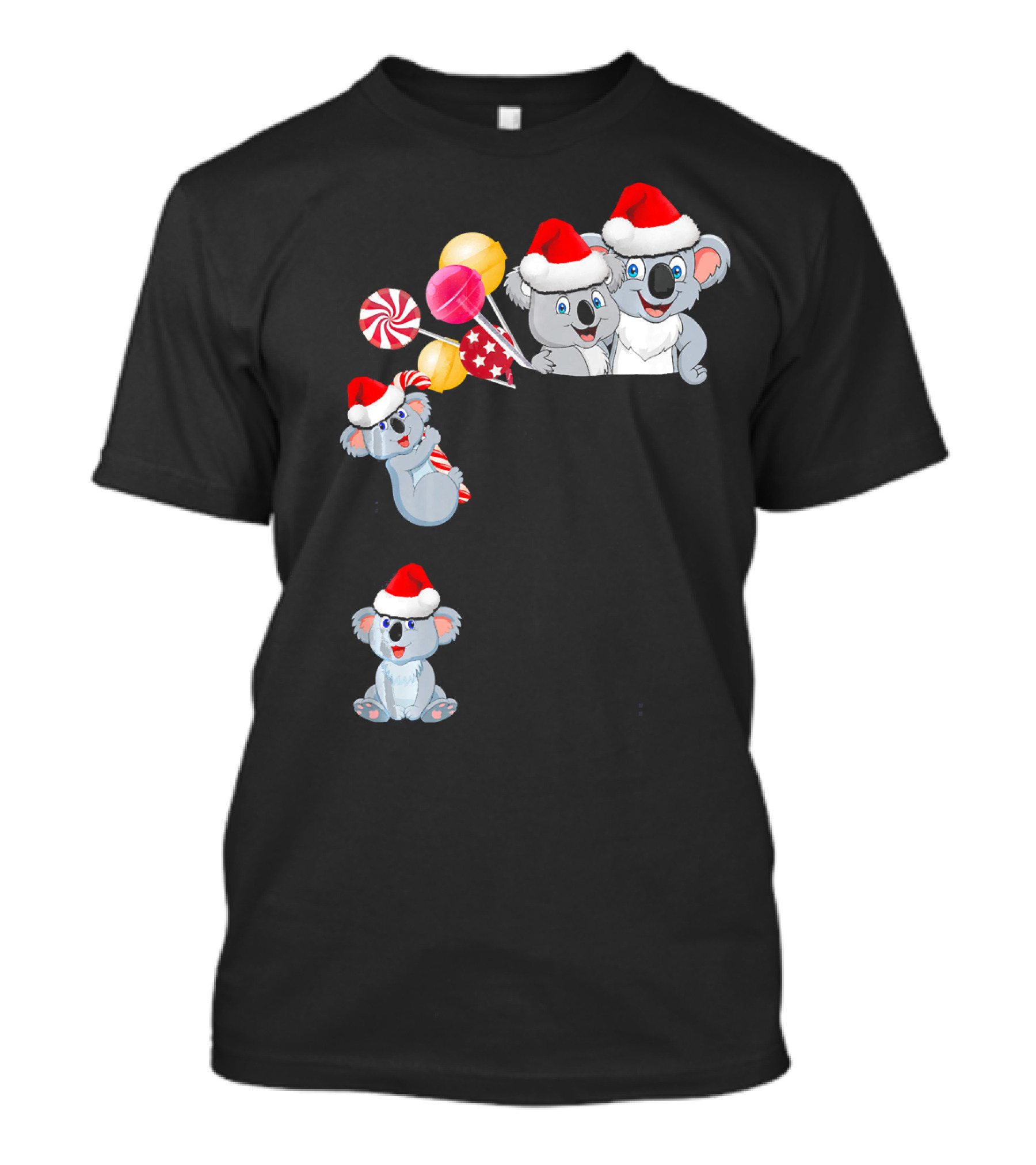 Tee89s Koala Family With Candy In Santa Hats Christmas Pocket T-Shirt