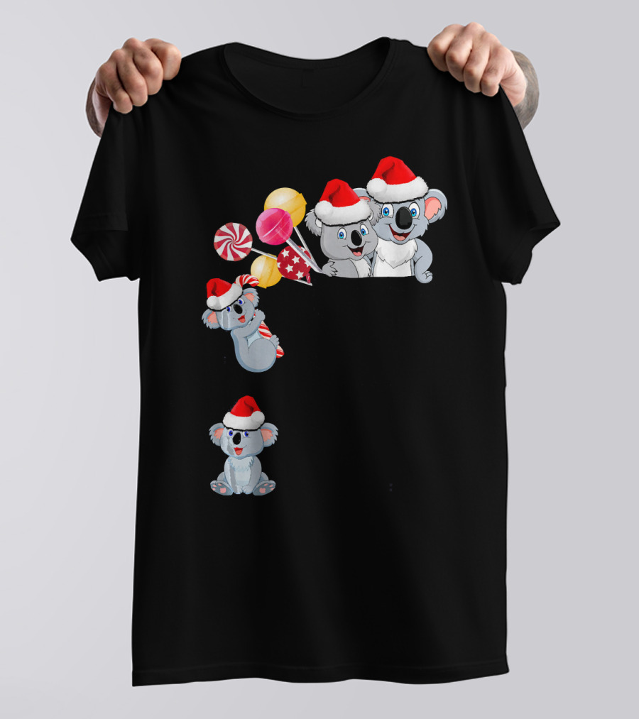 Tee89s Koala Family With Candy In Santa Hats Christmas Pocket T-Shirt