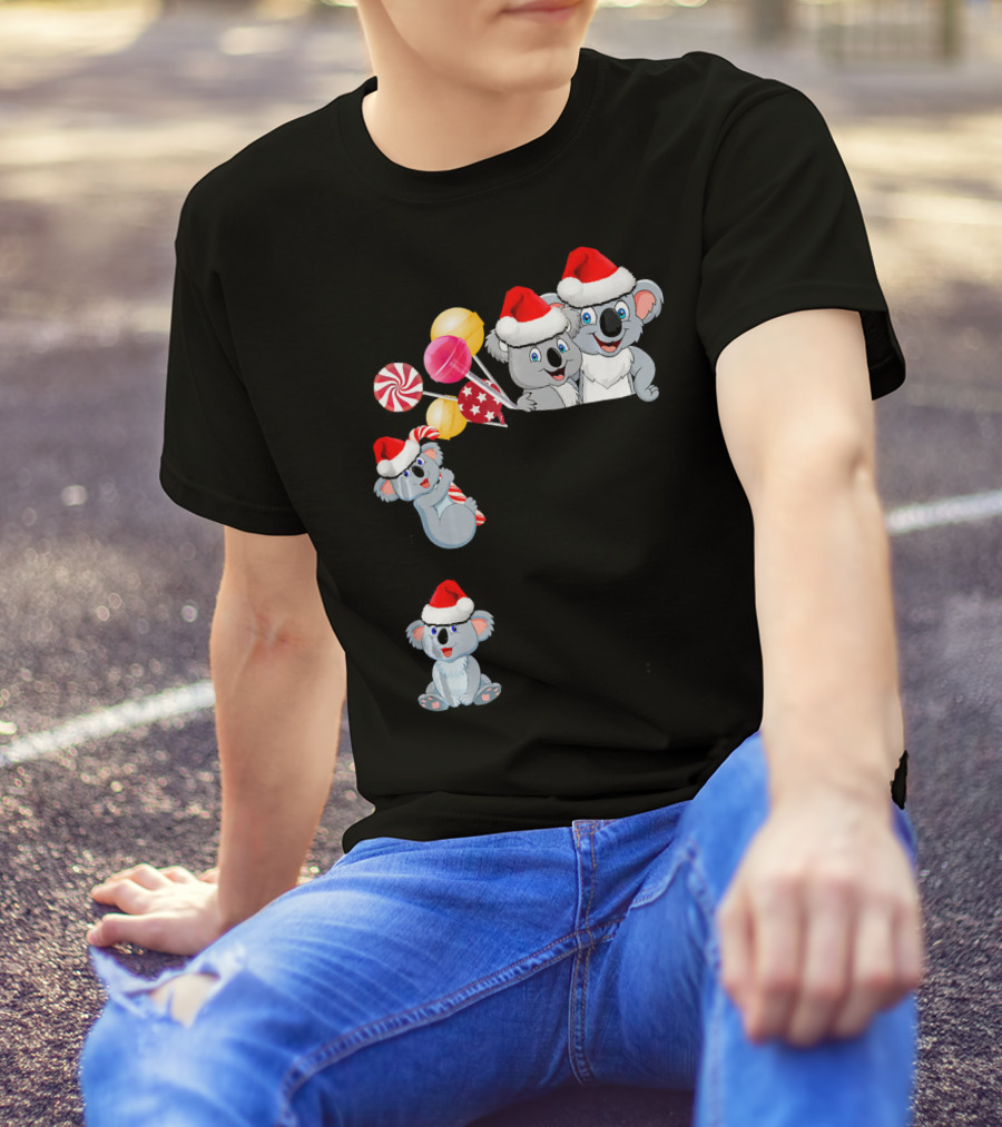 Tee89s Koala Family With Candy In Santa Hats Christmas Pocket T-Shirt
