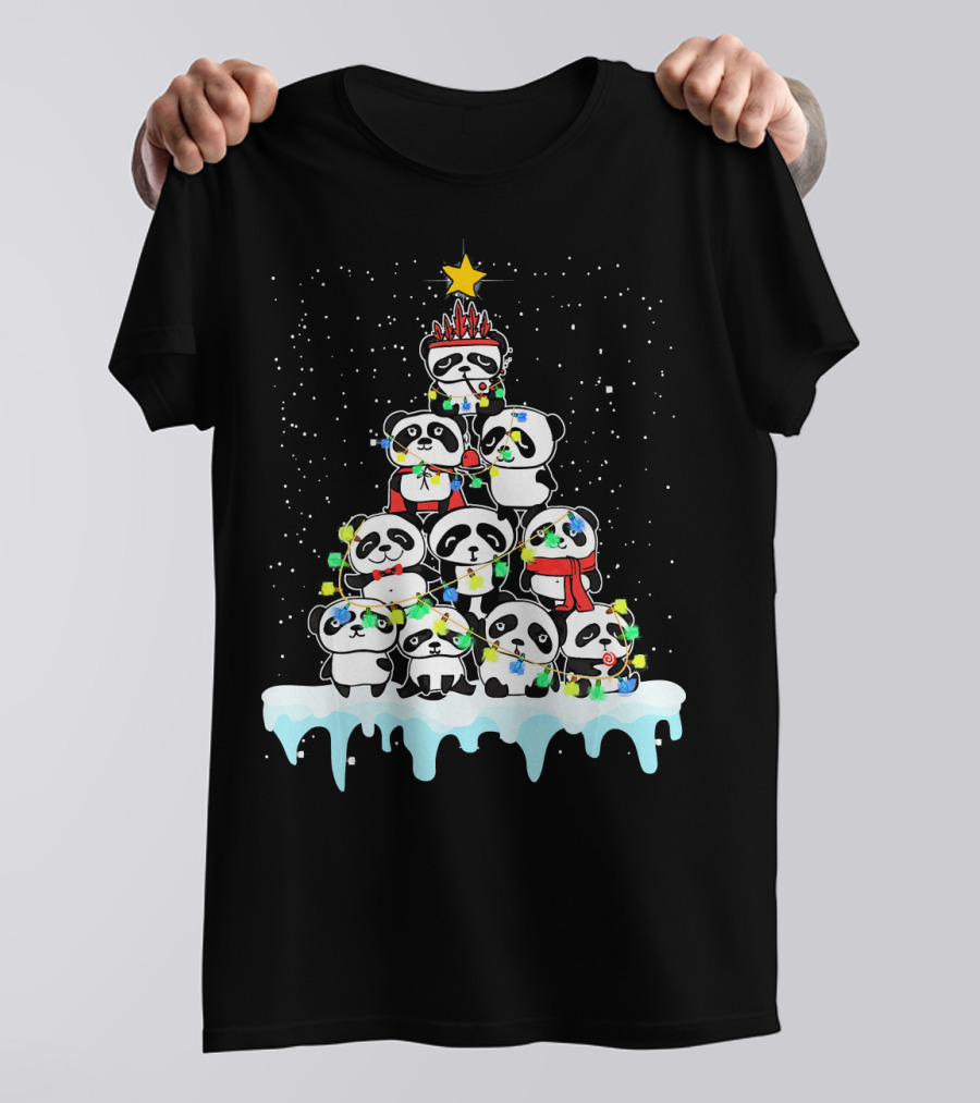 Tee89s Panda A Lovely Chibi Tree With Christmas Lights And Star T-Shirt