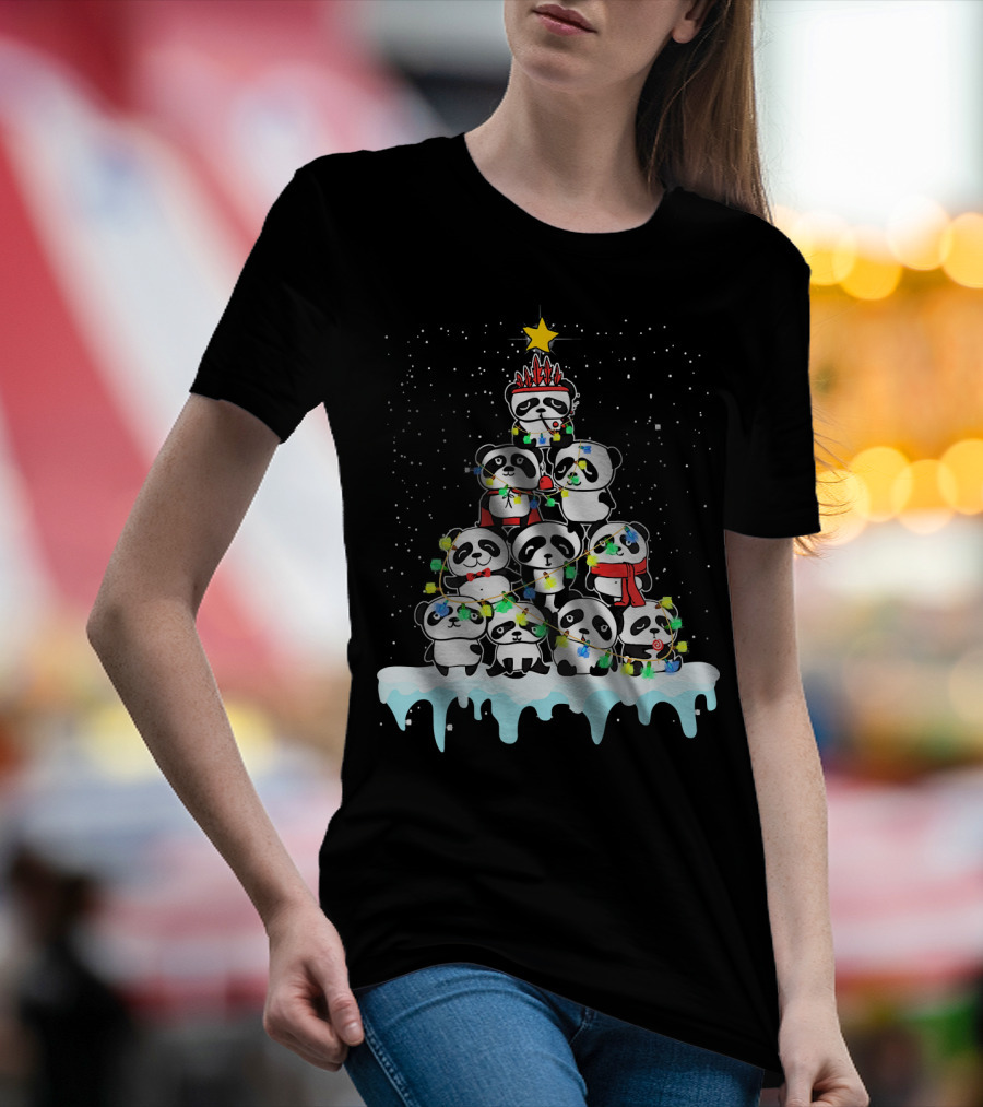 Tee89s Panda A Lovely Chibi Tree With Christmas Lights And Star T-Shirt